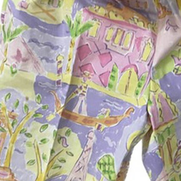 Pamela Ferrari Firenze Cotton Print Straight leg Pink Green Pants 4 NWOT Soft - Picture 3 of 5